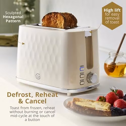 Swan Hexton 2 Slice Toaster in Cream and Beige – 4