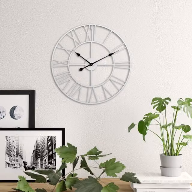 Livingandhome Vintage Round Analog Metal Wall Clock in White