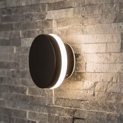 ValueLights Matt Black Backlit Circle LED Wall Light, IP44 Rated, Mains Wired