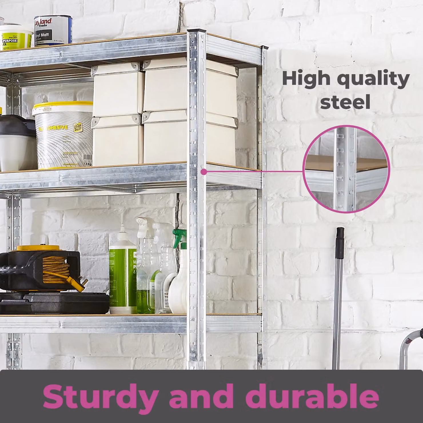 Neo 5 Tier Silver Metal and MDF Freestanding Shelving Unit with Adjustable Shelves, H x W x D: 180 x 90 x 40 cm – 3