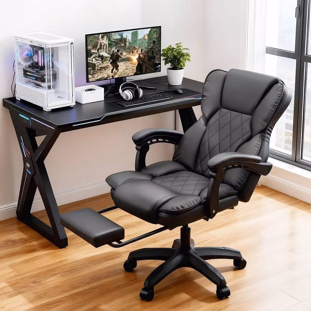 EONLION Black Synthetic Leather Executive Desk Chair with Headrest and Adjustable Height – 4