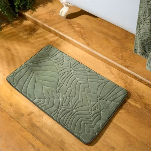 OHS Memory Foam Leaf Embossed Bathroom Mat, Green, W: 75 cm, D: 45 cm – 1