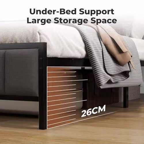 Levede King Size Upholstered Bed Frame in Grey with USB Charging Ports, Under-Bed LED Lighting and Side Compartments, W/D/H: 180 x 200 cm – 4