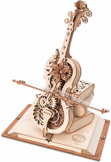 Syntego DIY Magic Cello Mechanical Music Box 3D Wooden Puzzle Craft Kit, Natural Brown