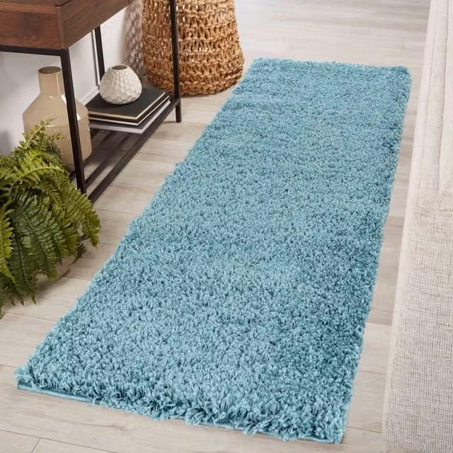 Desire Rugs Plain Fluffy Shaggy Area Rug in Blue, W: 60 cm, L: 220 cm