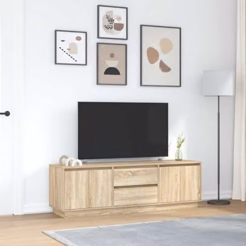 vidaXL Modern TV Cabinet with Integrated LED Lights in Sonoma Oak, W/D/H: 160.5 x 41 x 50 cm – 3