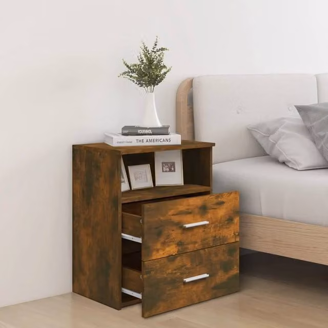 Berkfield Home Modern Bed Cabinet in Smoked Oak Brown, W/D/H: 50 x 32 x 60 cm