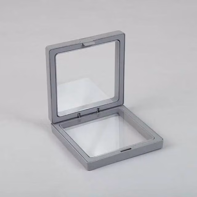 KDMD Grey 3D Floating Frame Display, Square Tabletop Single Frame, 11 x 11 cm