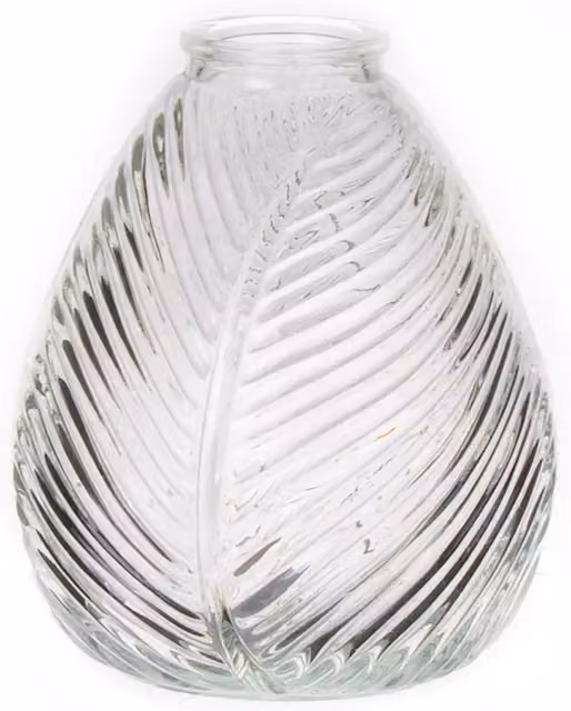 Kingsbury Gifts Clear Glass Flora Leaf Finish Round Tabletop Vase, Height: 16 cm