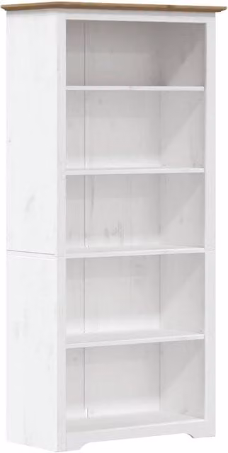 Berkfield Home BODO 5-Tier Bookcase in White and Brown Solid Pine Wood, W/D/H: 80 x 38 x 180 cm