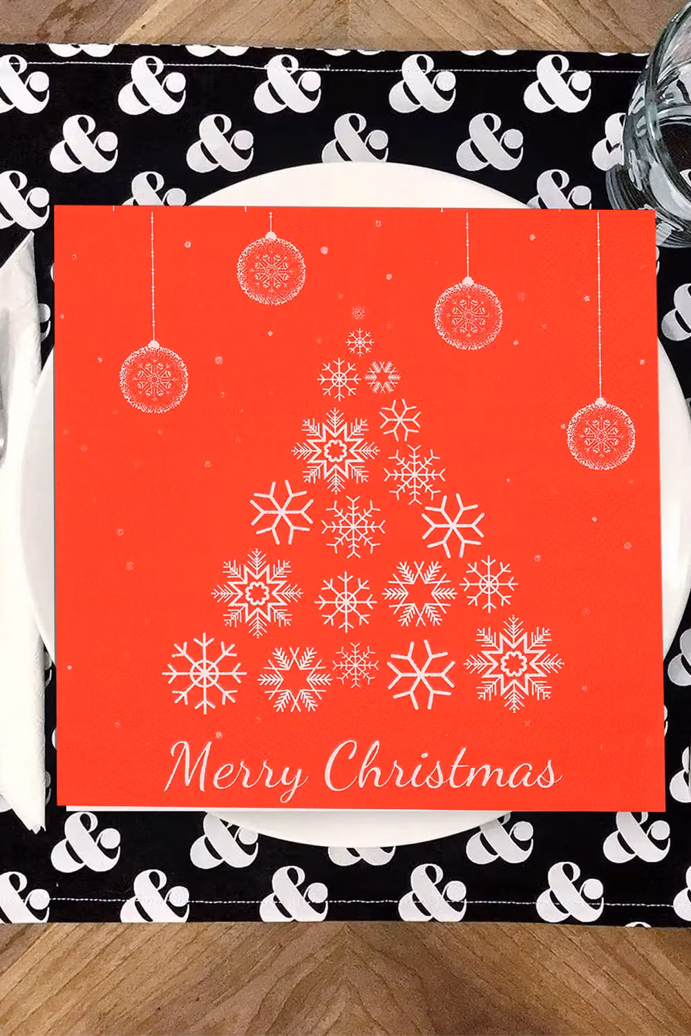 Neel Blue Red Snowflake Printed Christmas Paper Napkins, 20 Pack, 33 cm – 3