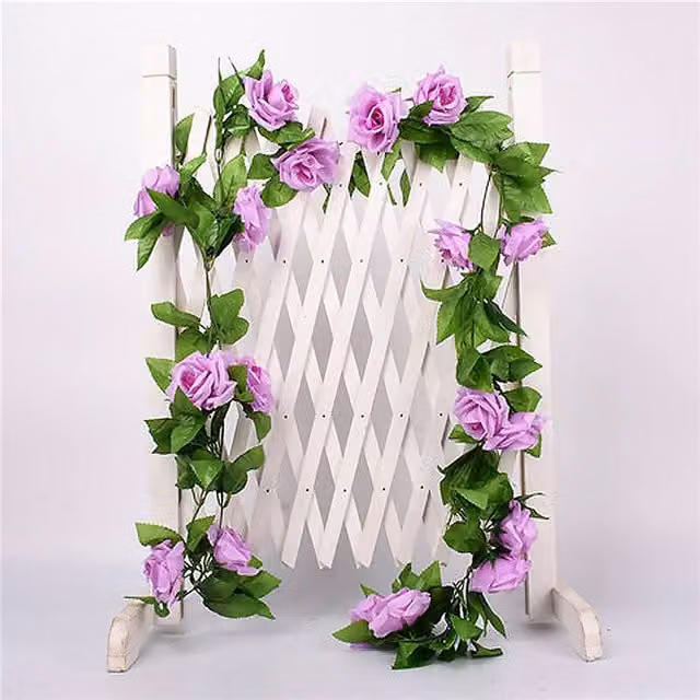YnysTec Purple Artificial Rose Vine Hanging Garland with 45 Flowers for Wedding Decor, Length: 2.5 m