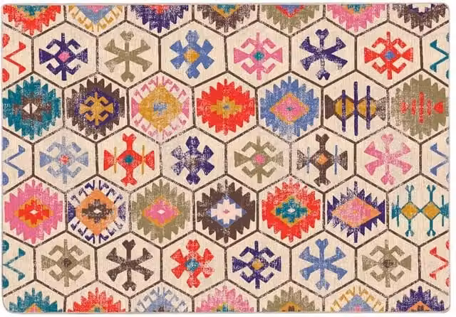 Berkfield Home Washable Multicolour Geometric Boho Round Anti Slip Rug, Diameter: 160 cm