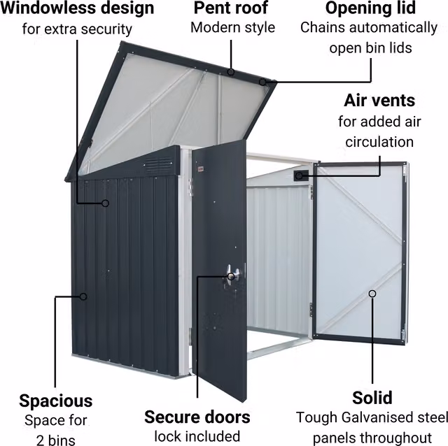 BillyOh Modern Metal Pent Bin Store in Grey