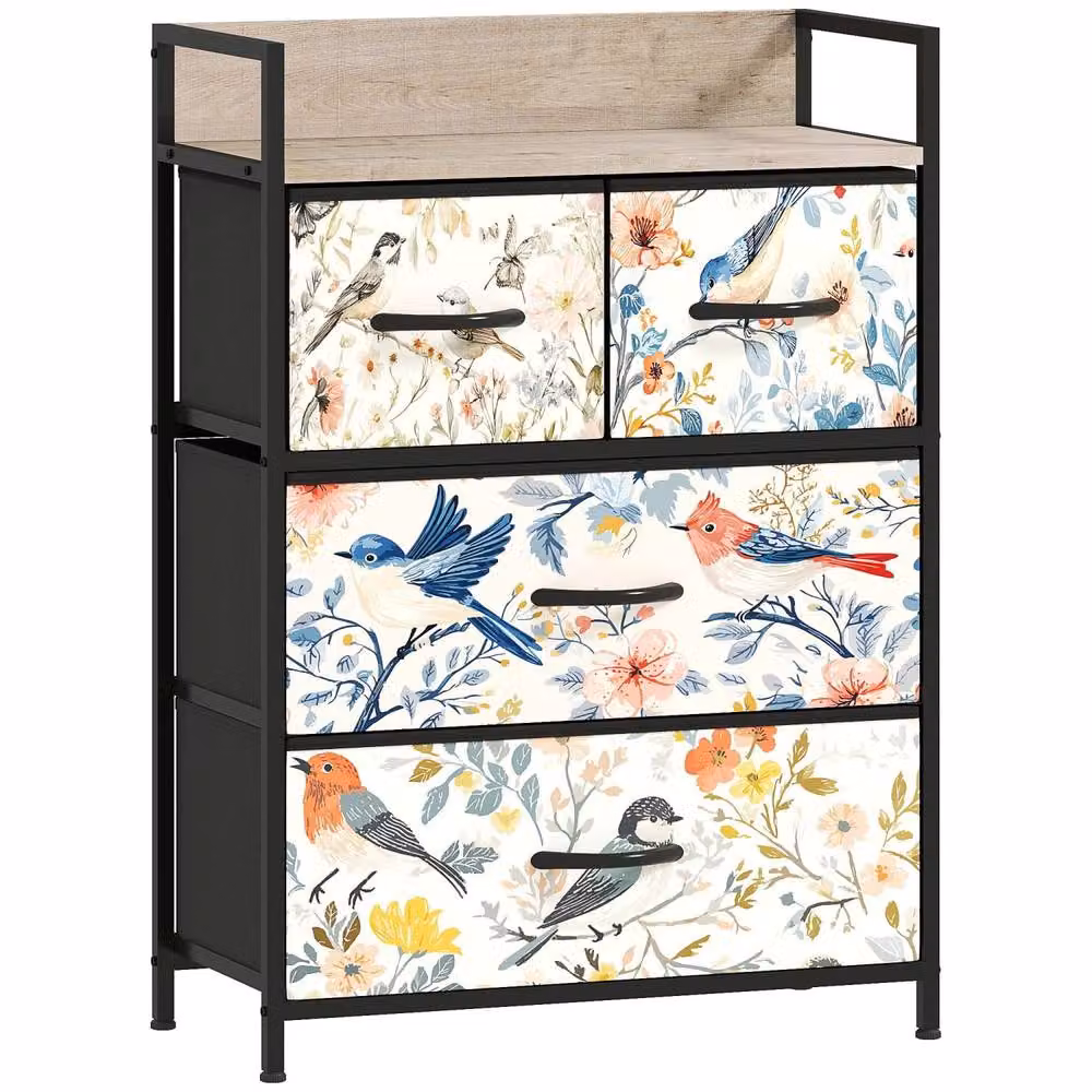 Wyld Haus Tonona White 4 Drawer Fabric Storage Chest with Floral Design – 2