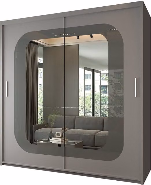 Sliding Wardrobes 4 u Colorado Modern Freestanding Sliding Door Wardrobe in Grey with Glass Mirror Doors, Width: 203 cm