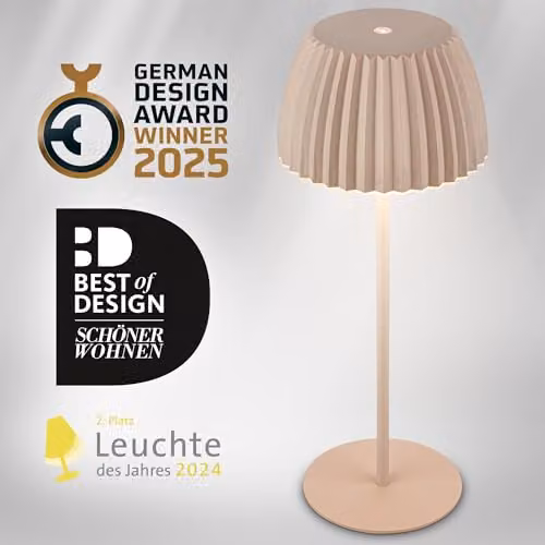 Briloner Riffle Rechargeable LED Table Lamp, Beige, H 36.5 x W 14.5 cm, IP44 Dimmable Touch Lamp – 6