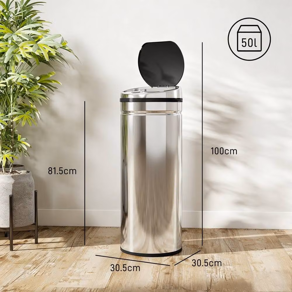 KORVIXA Stainless Steel Automatic Sensor Bin in Silver, Diameter: 30.5 cm, Height: 81.5 cm – 2