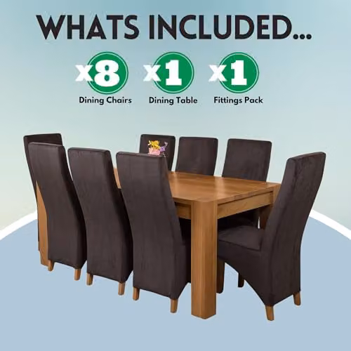 Thats Furniture Kuba Oak Dining Table and 8 Lola Black Fabric Chairs Set, W: 180 cm, D: 90 cm, H: 78 cm – 3