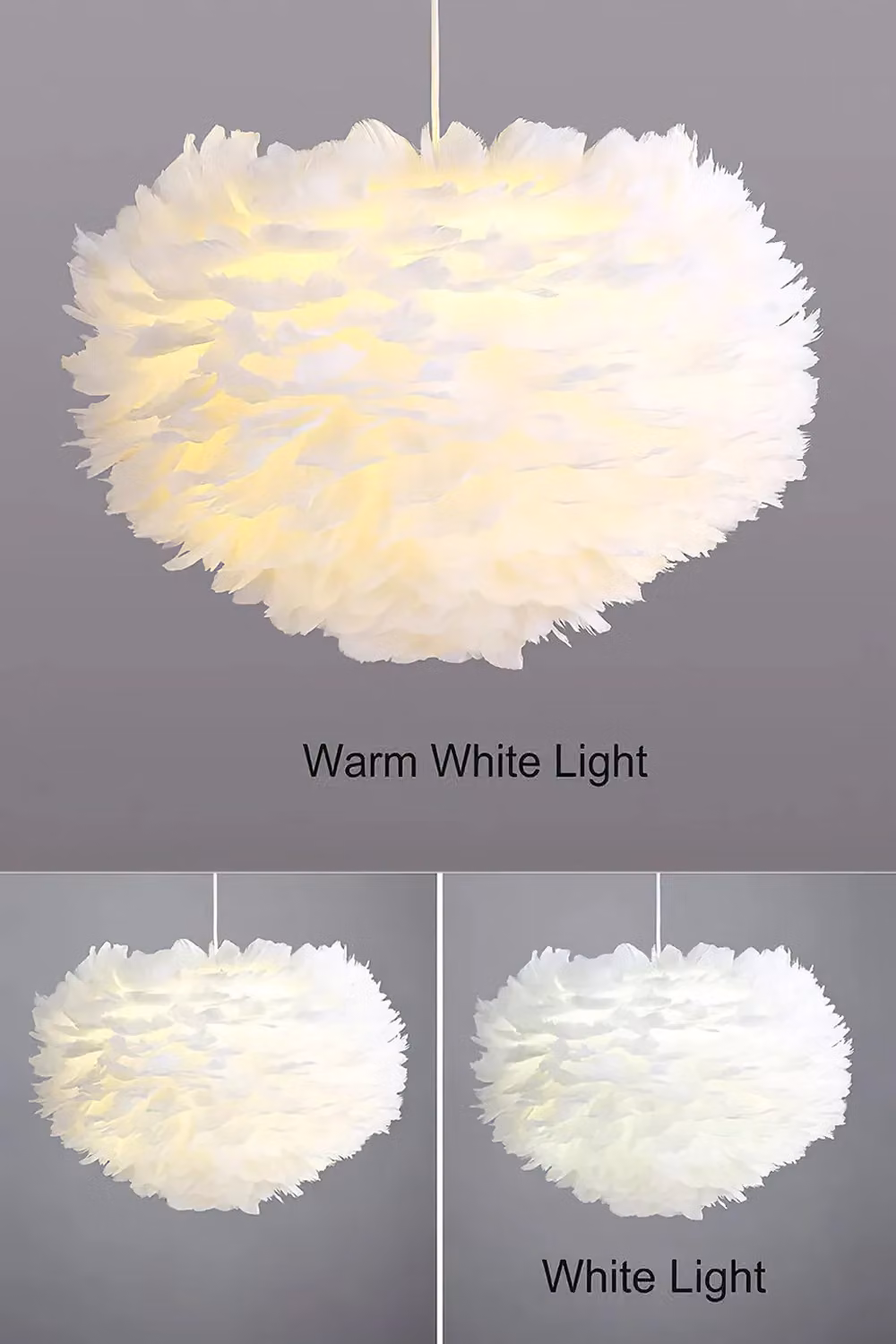 Living and Home Chic 3-Light Feather Pendant Chandelier in White, W/D/H: 50 x 50 x 120 cm – 3