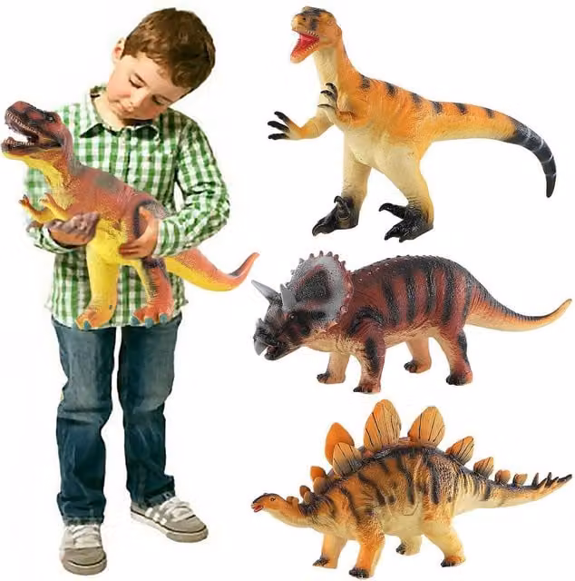 The Magic Toy Shop Large Foam Dinosaur Animal Figures Set of 4 in Brown and Multicolour