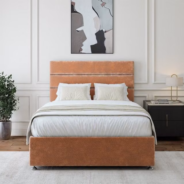 Bedmaster Upholstered Chenille Divan Base with Storage Drawers and Lined Headboard, 120cm, Mink