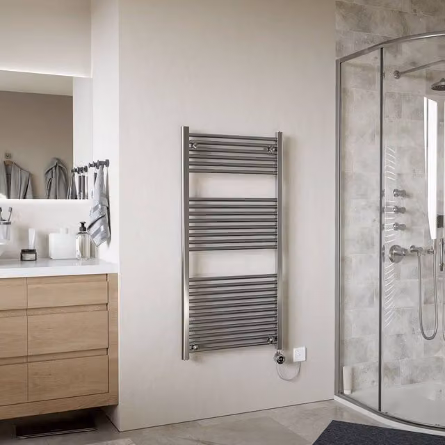 Bathroom Kingdom Luna Electric Chrome Heated Towel Rail, Silver, W: 75 cm, H: 50 cm
