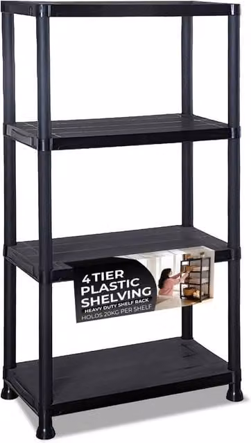 Crystals 4 Tier Plastic Home Storage Unit and Garage Organiser Rack in Black, Width: 60 cm