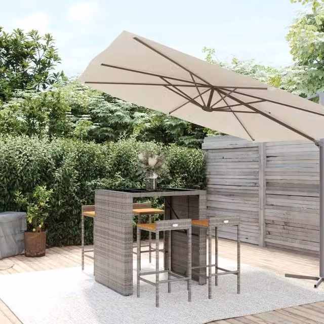 Berkfield Home 5 Piece Garden Bar Set in Grey Poly Rattan and Solid Acacia Wood