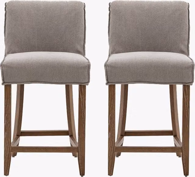 Perch & Parrow Ewan Bar Stool Set of 2 in Grey Linen with Wood Frame