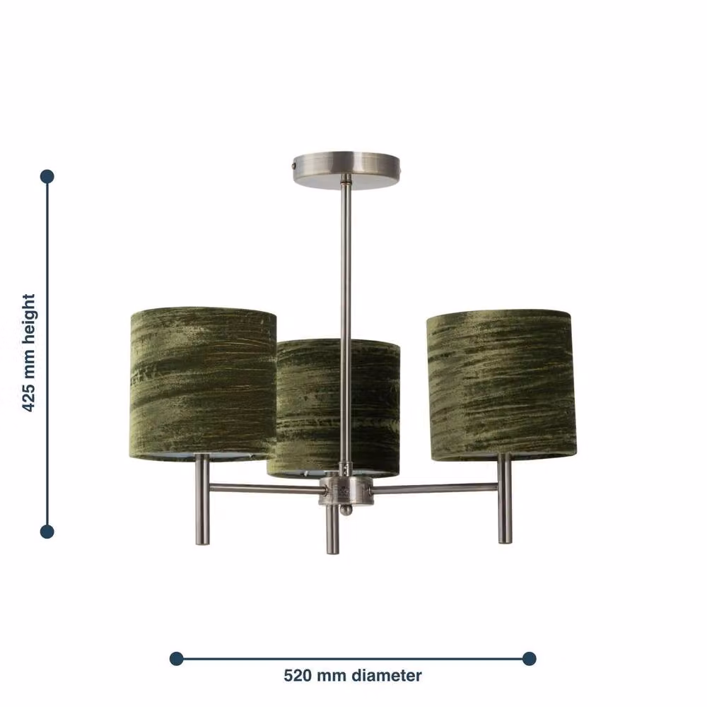 First Choice Lighting Brea Antique Brass 3 Light Ceiling Fitting with Green Fabric Shades – 5