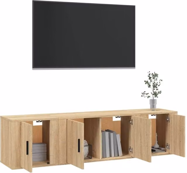 Berkfield Home Classic 3 Piece TV Cabinet Set in Sonoma Oak and Beige Engineered Wood – 1