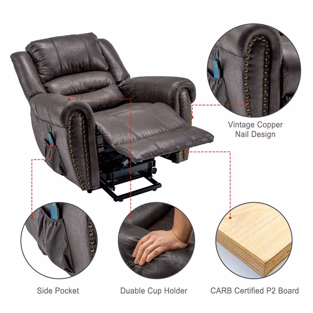 Merax Oversized Power Lift Riser Recliner Armchair with Massage and Heat in Grey – 5