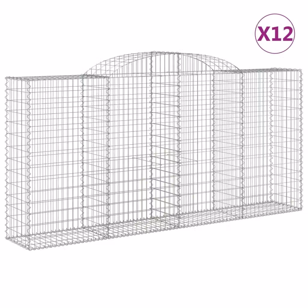 Berkfield Home Arched Gabion Baskets, 12 Piece Set, Silver Galvanised Steel, W: 300 cm, D: 50 cm, H: 140-160 cm – 2