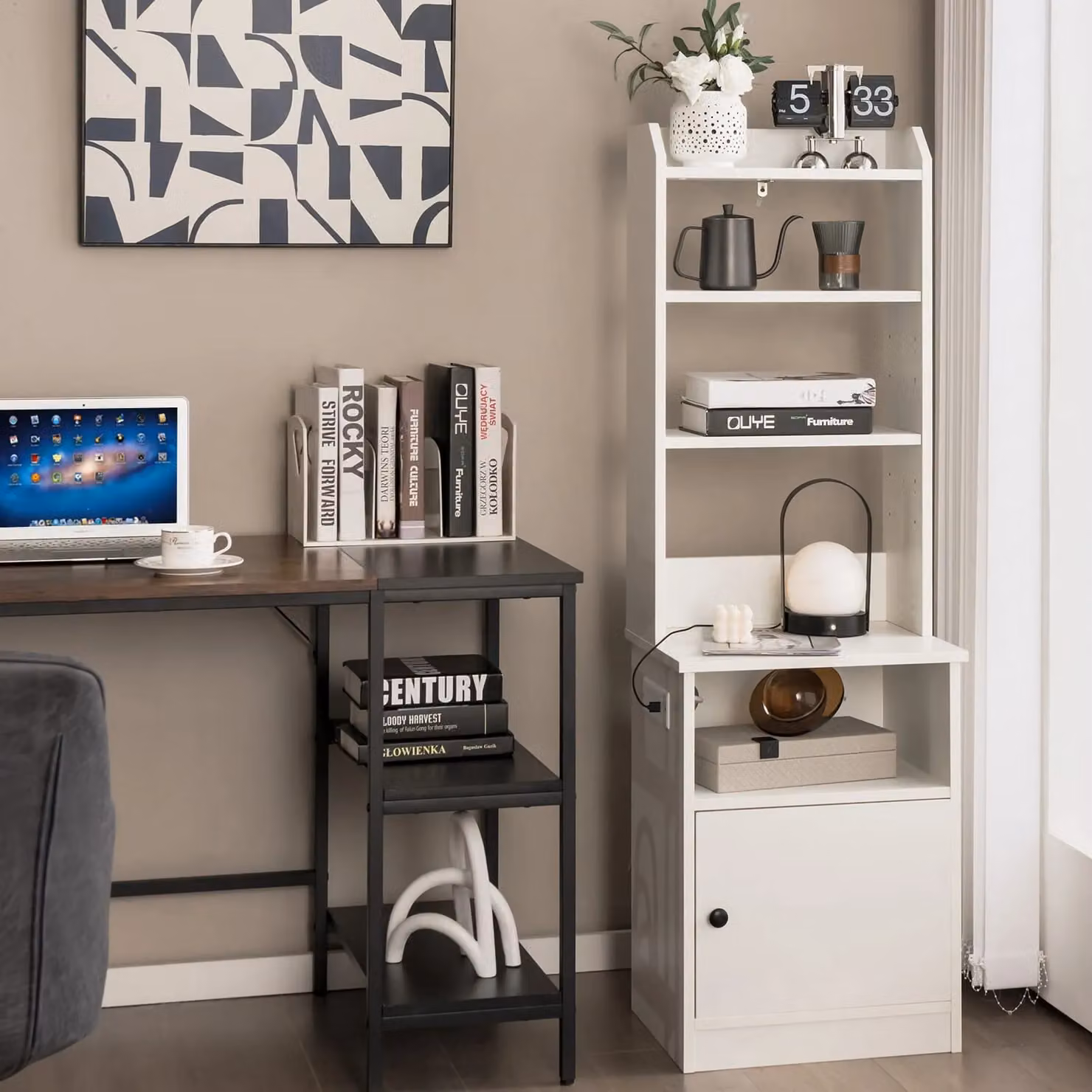 Gymax 6-Tier Tall Nightstand with Charging Station in White – 5