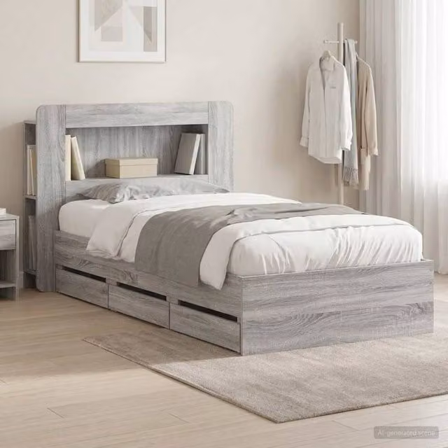 Berkfield Home Modern Bed Frame with Storage Drawers in Grey Sonoma, Engineered Wood, W: 75 cm, L: 190 cm – 1