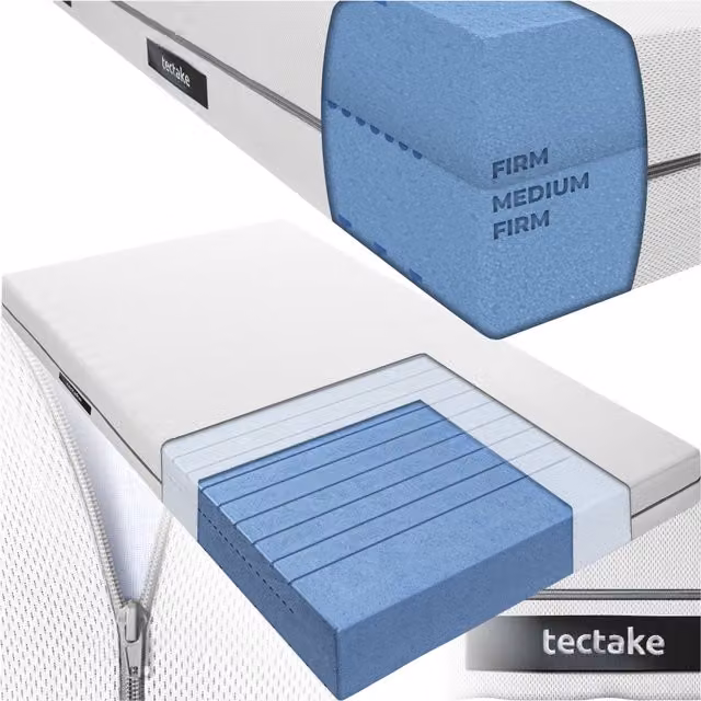 Tectake Sky 2-in-1 Mattress with 2 Firmness Levels and 3D Mesh Surface, White, W: 100 cm, D: 200 cm