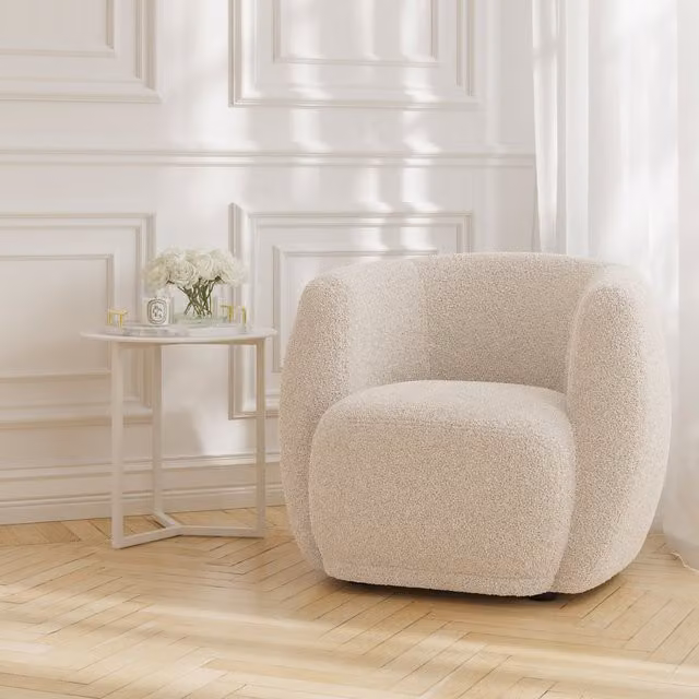 LPD Home Clay Chair in Cotton Bouclé Fabric available in Blue, White or Beige