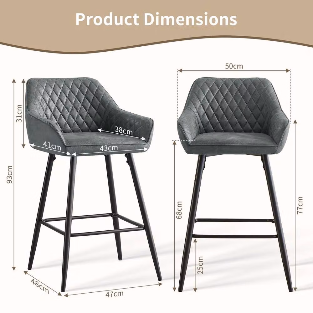 PAWNORA Modern Faux Suede Bar Stool in Dark Grey with Metal Legs – 2