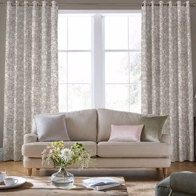 Laura Ashley Heledd Blooms Made to Measure Blackout Floral Eyelet Curtain Panel in Grey
