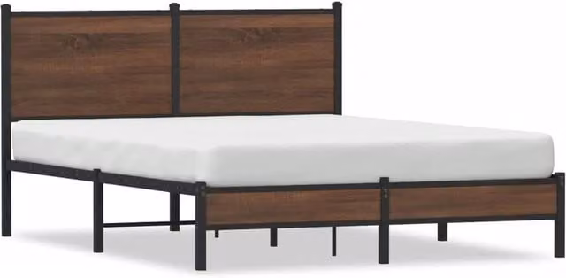 Berkfield Home Metal Bed Frame in Brown Oak, W: 140 cm, D: 200 cm