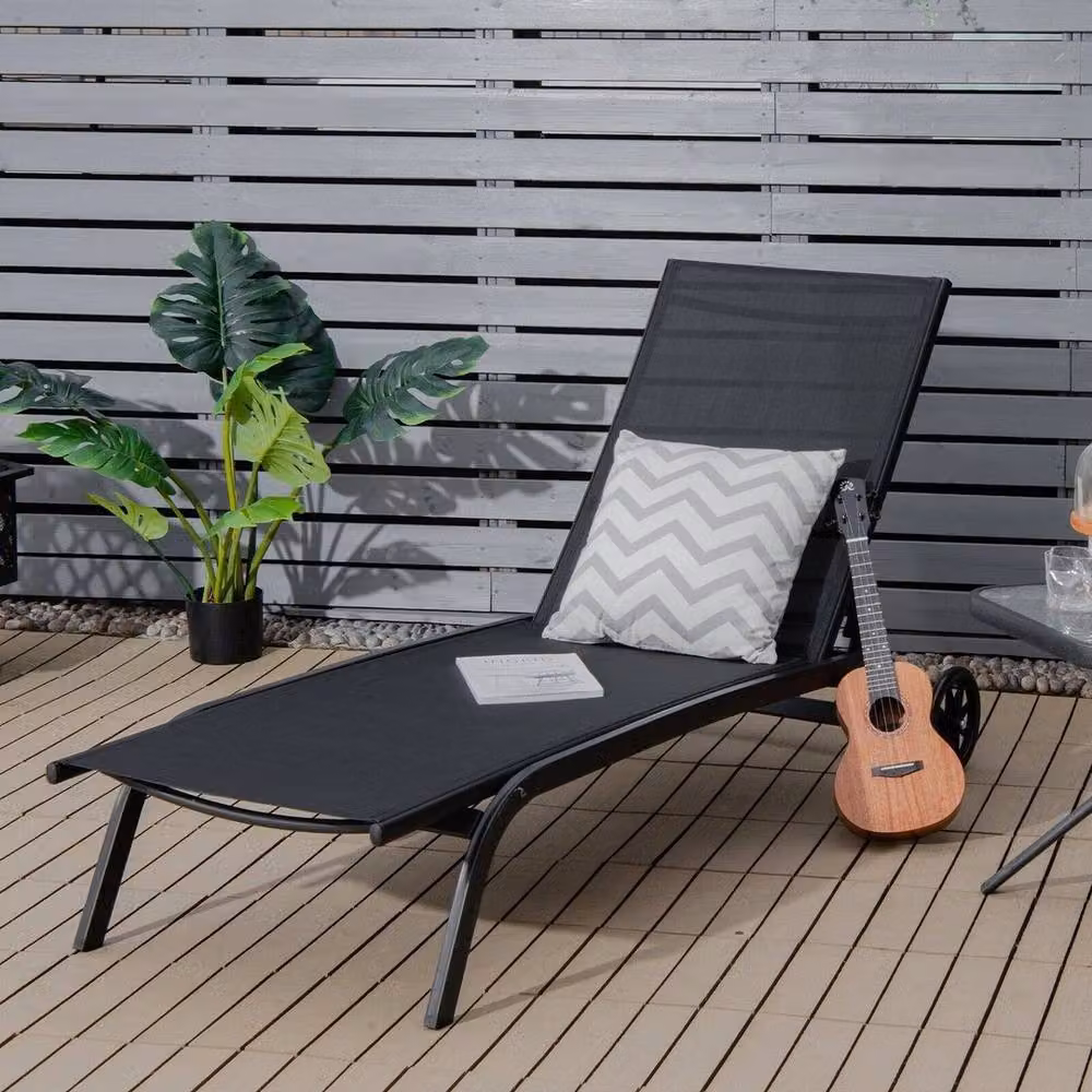 Kelvenix Garden Sun Lounger with Wheels and 6 Adjustable Positions in Black – 3