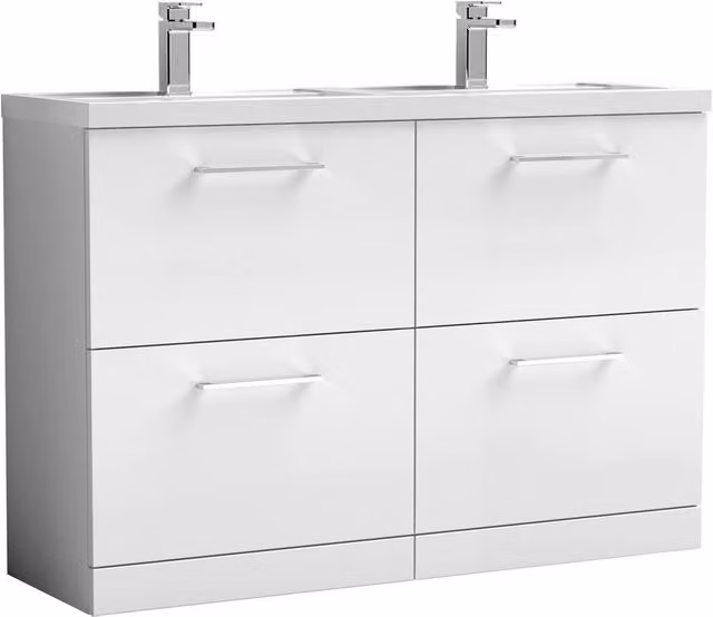 Balterley Level 1200mm Floor Standing 4 Drawer Double Basin Unit, Gloss White