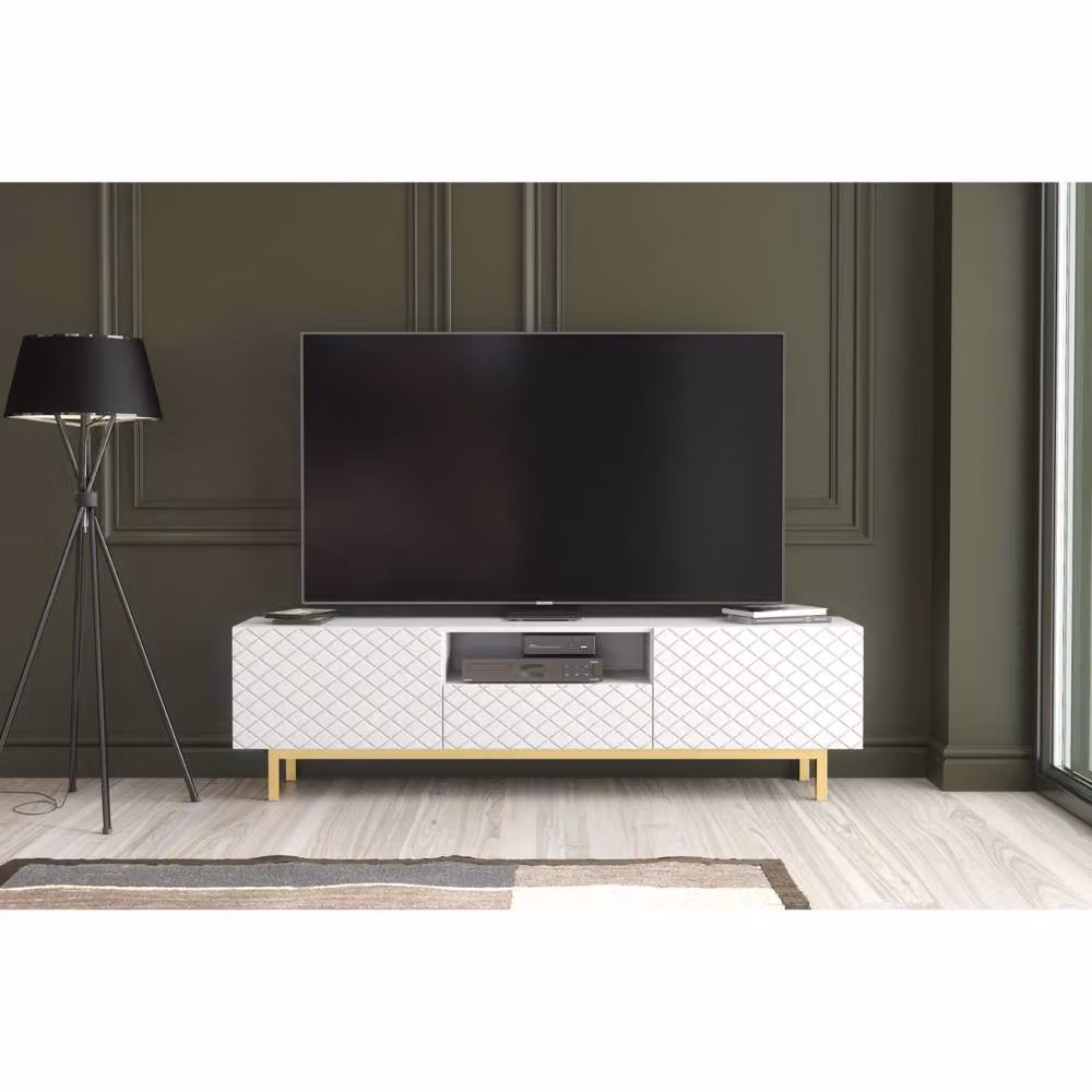 Creative Furniture Diamond Luxe Modern Geometric TV Unit in White and Gold, W: 180 cm, D: 35 cm, H: 50 cm – 2