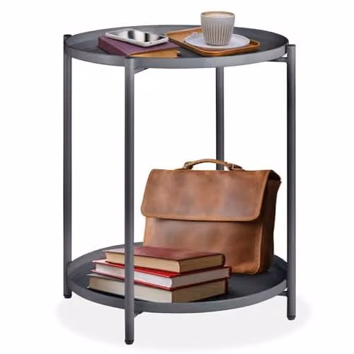 tectake Round Side Table in Minimalist Design with Height-Adjustable Feet, Grey, W/D/H: 45.5 x 45.5 x 53 cm