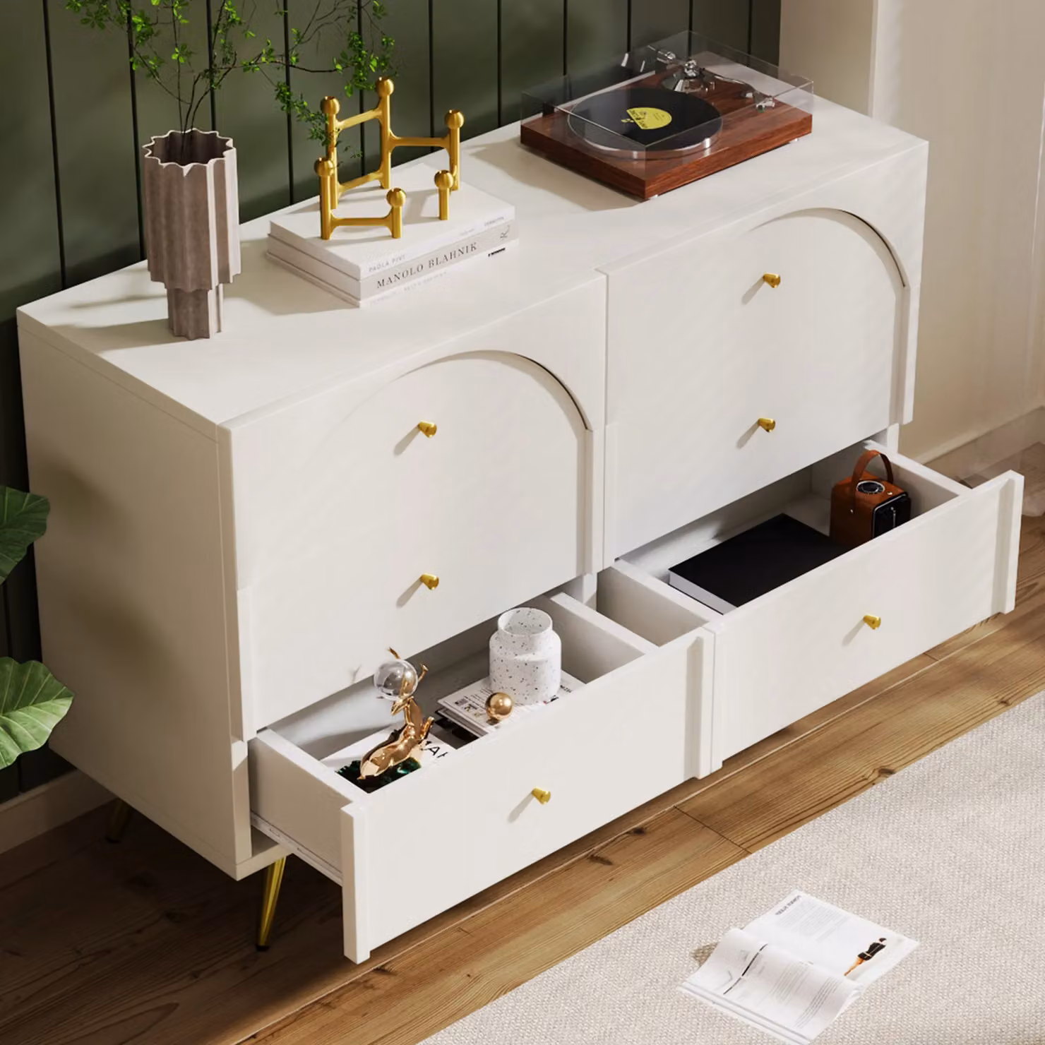 Matteo Modern Sideboard Cabinet for your Living Room in White and Beige, W/D/H: 120 x 40 x 85 cm – 2