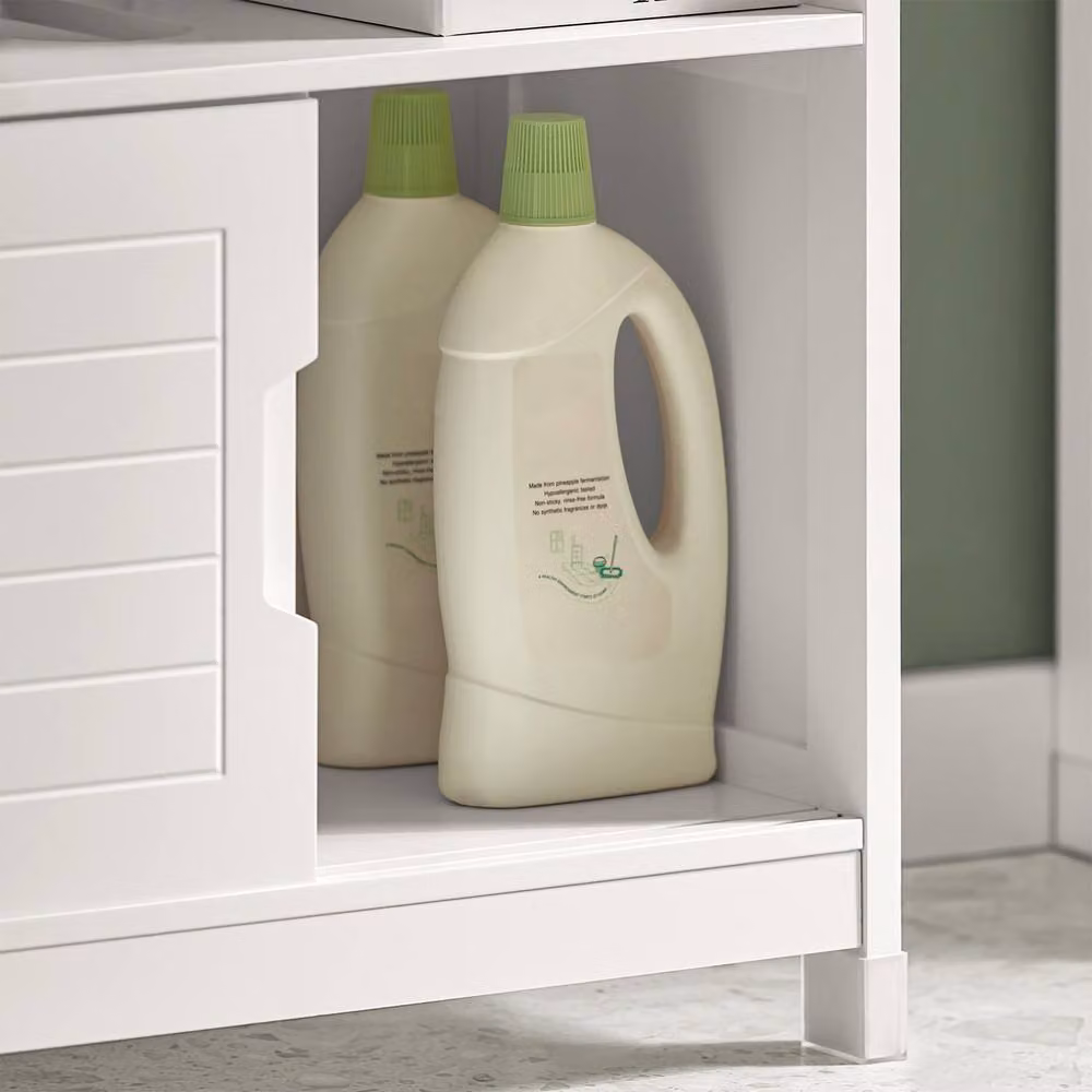 SoBuy White Under Sink Bathroom Cabinet with Sliding Doors and Internal Shelves, W: 60 cm, H: 60 cm – 5