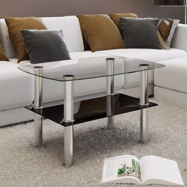 Berkfield Home Two-Tier Glass Coffee Table in Silver – 1