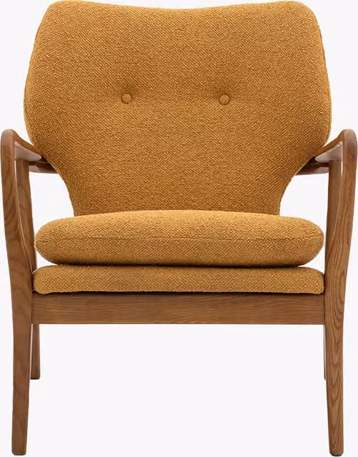 Perch & Parrow Jean Mid-Century Armchair in Yellow Bouclé with Wood Details
