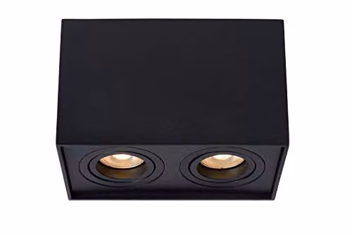 Lucide Tube Dimmable Surface Mounted Cylinder Ceiling Spotlight in Black with 2xGU10 LED Support